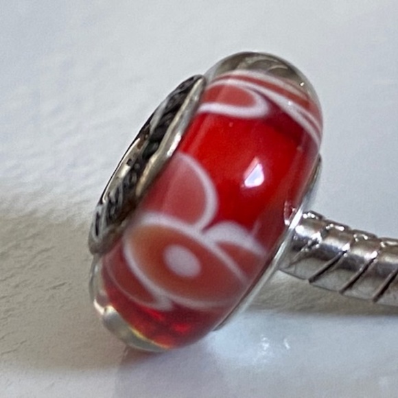 Pandora Jewelry - PANDORA Silver 925 ALE Murano Glass Screw Core Flower on The Red Bead